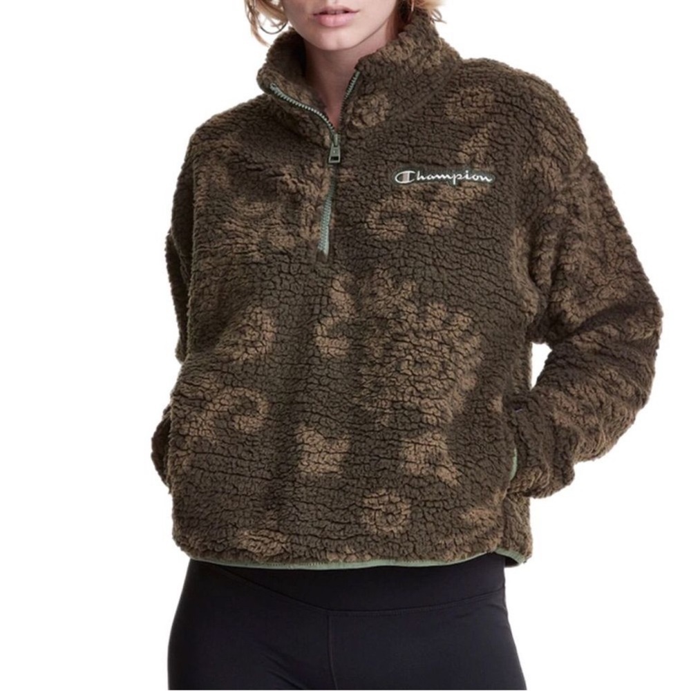 Champion Cozy High Pile Sherpa Printed 1/4 Zip Pullover Jacket Size M